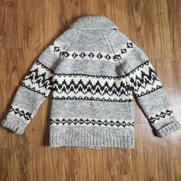 Vintage Wool Zippered Sweater Cardigan, Handmade Cowichan Style Sweater Large - Picture 8 of 12
